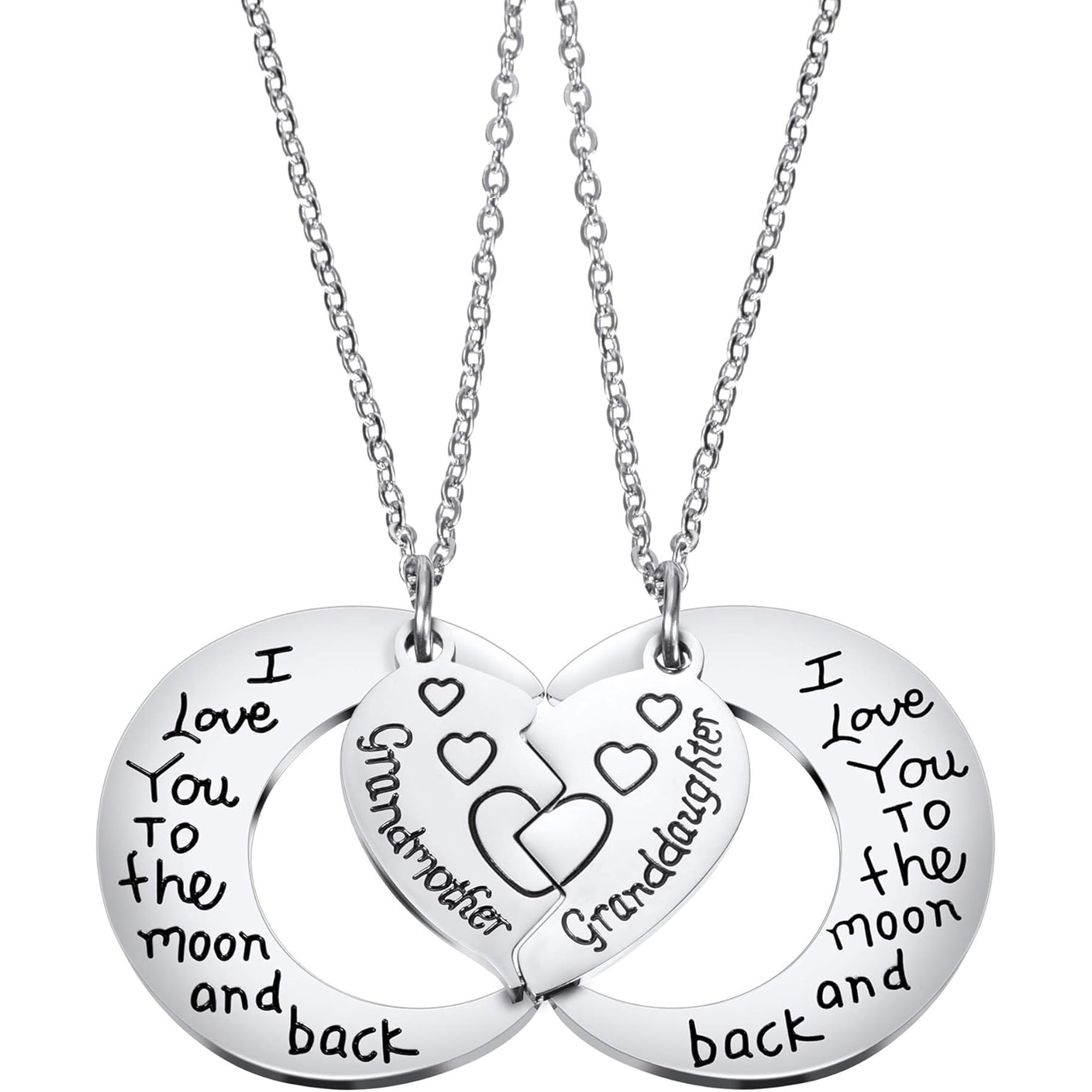 XBage 2 Pcs Granddaughter Necklace Gifts From Grandma Granddaughter Birthday Graduation Gifts, I Love You To The Moon Jewelry[xl6580]