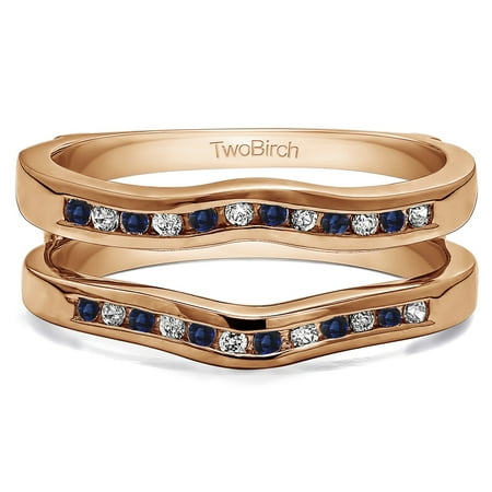 10k Solid Gold Diamonds (G,I2) and Sapphire Classic Curved Style Ring Guard (0.38ctw)