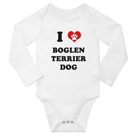 

I Heart Boglen Terrier Dog Baby Long Rompers Newborn Outfits (White 18-24 Months)