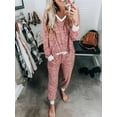 thumbnail image 5 of SMZ 2pcs/Set Christmas Striped V-Neck Long Sleeve Pajama Set, Autumn/Winter, 5 of 9