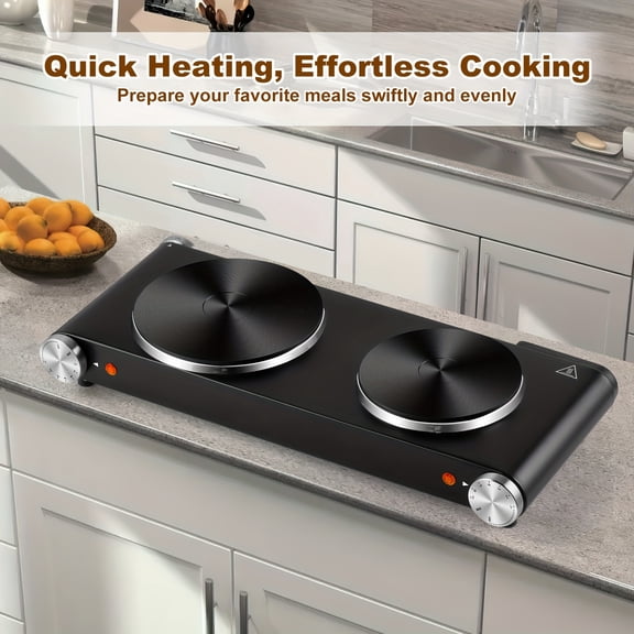 CUSI Portable Electric Infrared Double Burner, 7.1in Compact Stainless Steel Hot Plate with Dual Temperature Control for Home