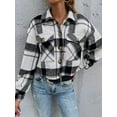 thumbnail image 3 of Women's Fall Outfits Plaid Flannel Cropped Jacket Button Down Long Sleeve Top, 3 of 6