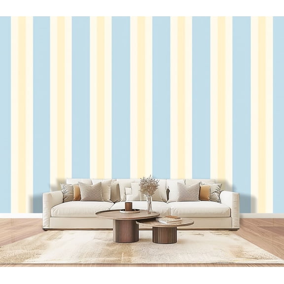 Wallpaper Soft Blue Yellow Striped Vertical Lines Peel and Stick Wall Murals 100"H x 144"W Removable PVC Wall Paper Self-Adhesive Wall Paintings Art Decor for Bedroom Living Room