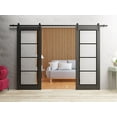 thumbnail image 3 of Sturdy Double Barn Door 60 x 80 inches | Lucia 2466 Matte Black Clear Glass | 13FT Rail Hangers Heavy Set | Solid Panel Interior Doors, 3 of 6