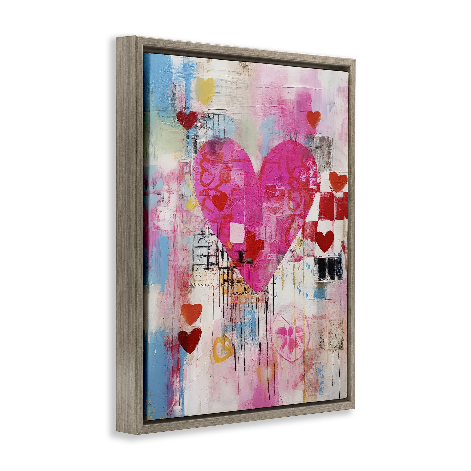 Stupell Industries Whimsical Romance Heart Pattern Abstract Painting Brown Floater Framed Canvas Art Print Wall Art, 17 x 21