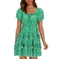 thumbnail image 1 of WTXUE Plus Robes Taille, Robe Trapèze à Manches Courtes Vestidos Casuales Para Mujer Col Ras du Cou, Robe d'Été à Manches Trapèze Robe Plissée Robe d'Été Florale Mi-Longue pour Femme Grande Taille, Vert Taille P, 1 of 9