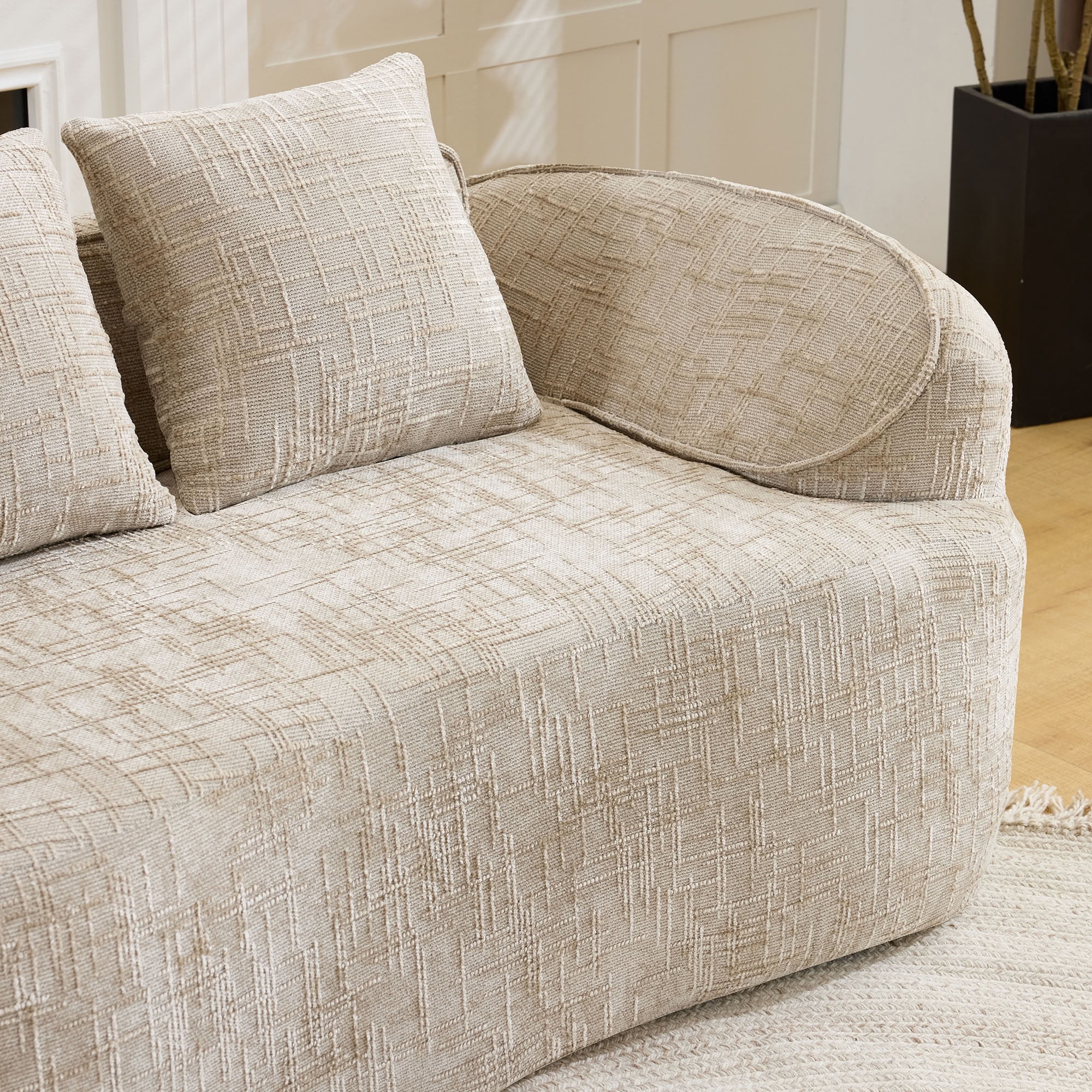 MAYEERTY Curved Compressed Loveseat Sofa, Chenille 2-Seat Upholstered Couch with 2 Pillows, No-Assembly for Small Apartment Living Room Bedroom
