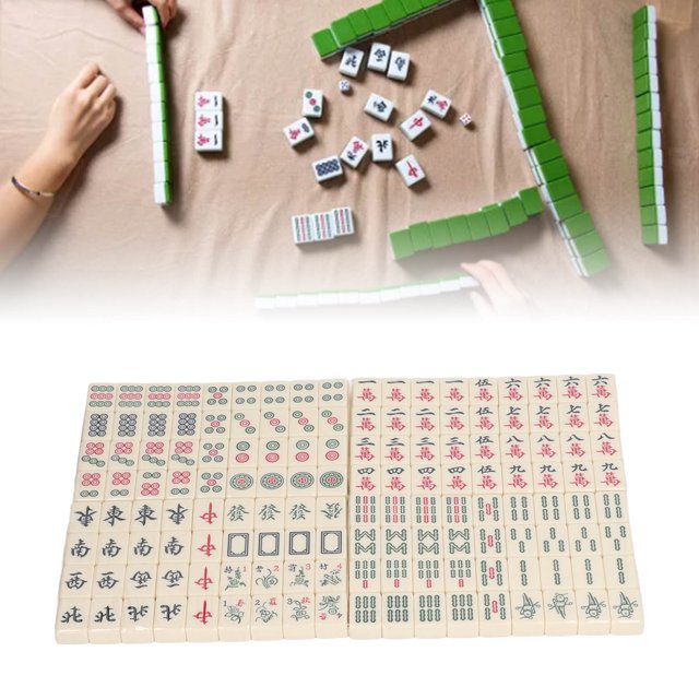 Small Traditional Mahjong, Portable Original Character Small Mahjong Toy with Storage Bag for Dormitory Pink,Blue,Green,Ivory