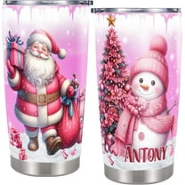 Personalized Santa Clause Snowman Insulated Cup with Lid, 20oz Stainless Steel Tumbler Christmas, Custom Name Travel Coffee Mug, Funny Christmas Gifts for Women Girls Mom Daughter