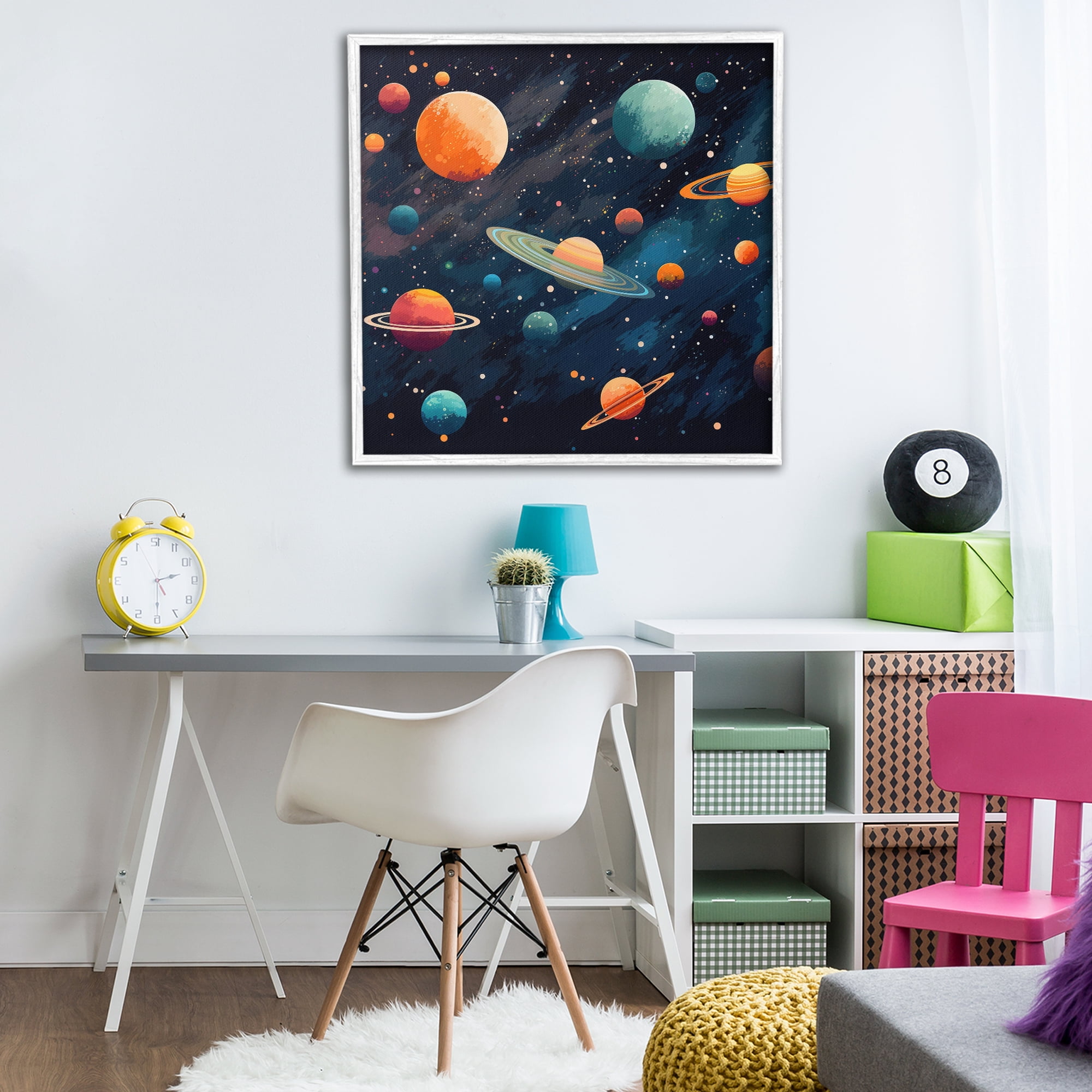 Stupell Industries Orange & Blue Planets in Orbit White Framed Giclee Art, design by Creative Studio