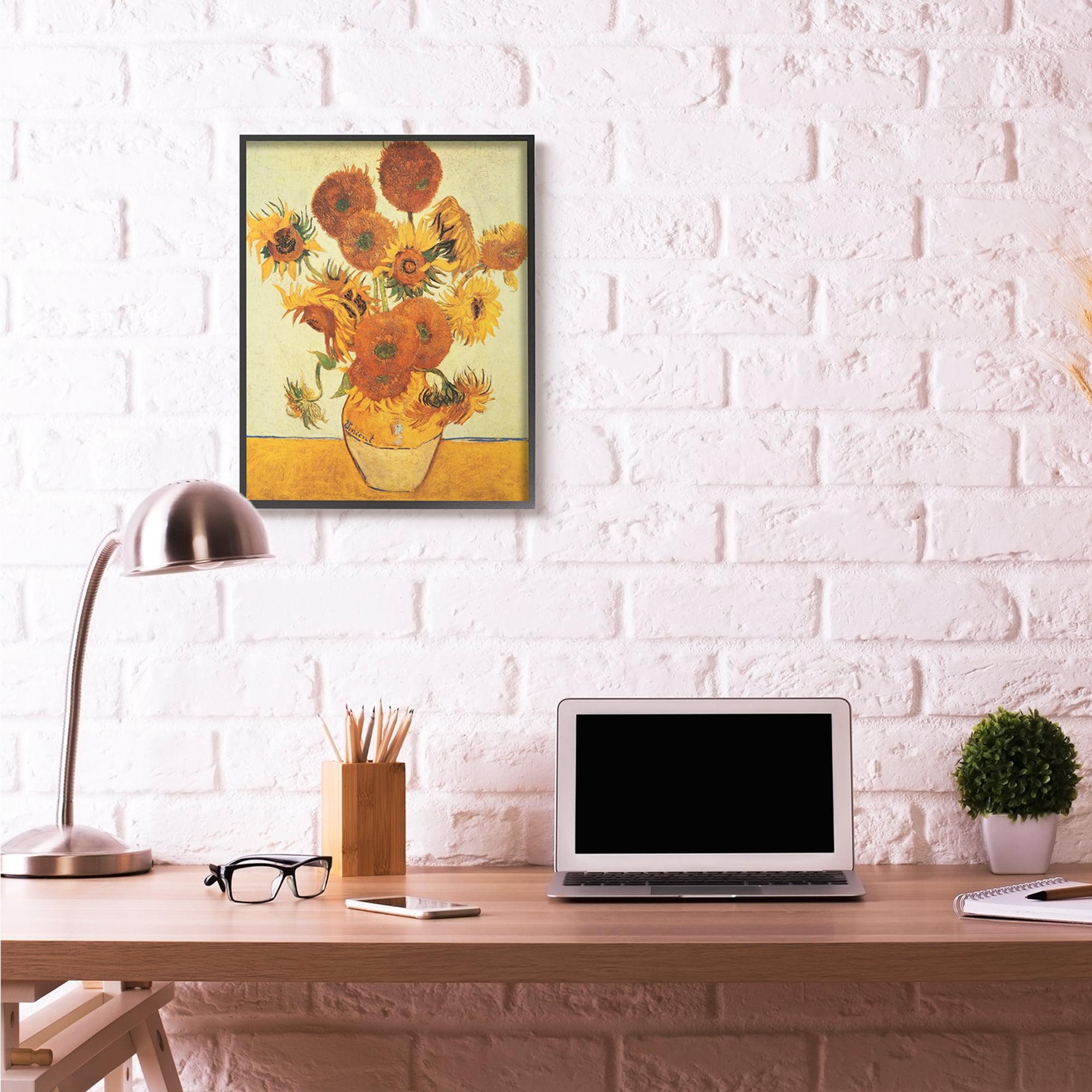 Stupell Industries Van Gogh Sunflowers Classic Painting Black Framed Art Print Wall Art, 24x30, by Vincent Van Gogh