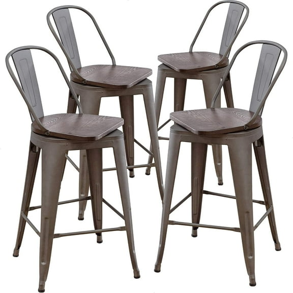 Apeaka Swivel Metal Bar Stools with Backs Counter Stools Set of 4 Counter Height Stools High Back Bar Chairs 24 Inch Bar Stools Farmhouse Matte
