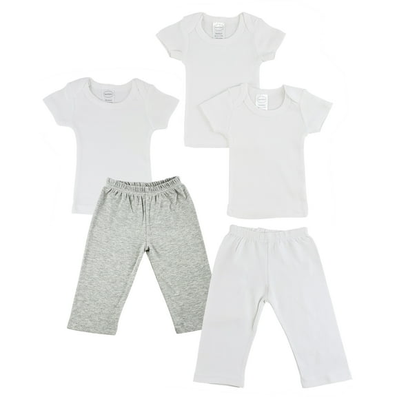 Bambini White and Grey T-Shirts & Track Sweatpants Outfit Sets, 5pc (Baby Boys or Baby Girls, Unisex)
