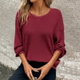 thumbnail image 2 of Trendy Tops For Women 2025 Solid Color Long Sleeved Knitted Hollow Out Crew-neck Wine Outfits Workout Clothes, 2 of 8