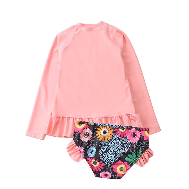 HAWEE Little Girls Two Pieces Rash Guard Swimsuit Set Long Sleeve Print Bikini Bathing Suit UPF50+ Beach Swimwear