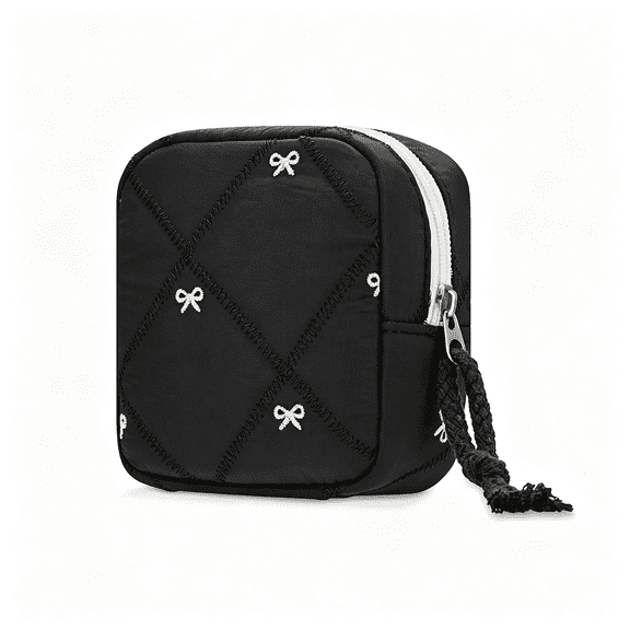GASTROPOD Quilted Bow Period Bag,Period Pouches for Teen Girls Women(Black)|Tampon Holder for Purse Sanitary Bags,Feminine Product Sanitary Napkin Storage Bag,Pad Bag Pouch Period Gifts for Girls