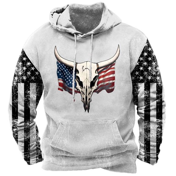 IWRICH Western Hoodies for Men Tribal Aztec Cowboy Ethnic Country Hooded Sweatshirts Fall Long Sleeve Pullover Tops White XL