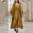 thumbnail image 2 of Arnsht Caftans for Women Solid Color Chiffon Plus Size Kaftan Dresses Beach Cover Up V Neck Batwing Sleeve Caftans Loungewear Gold Free Size, 2 of 7