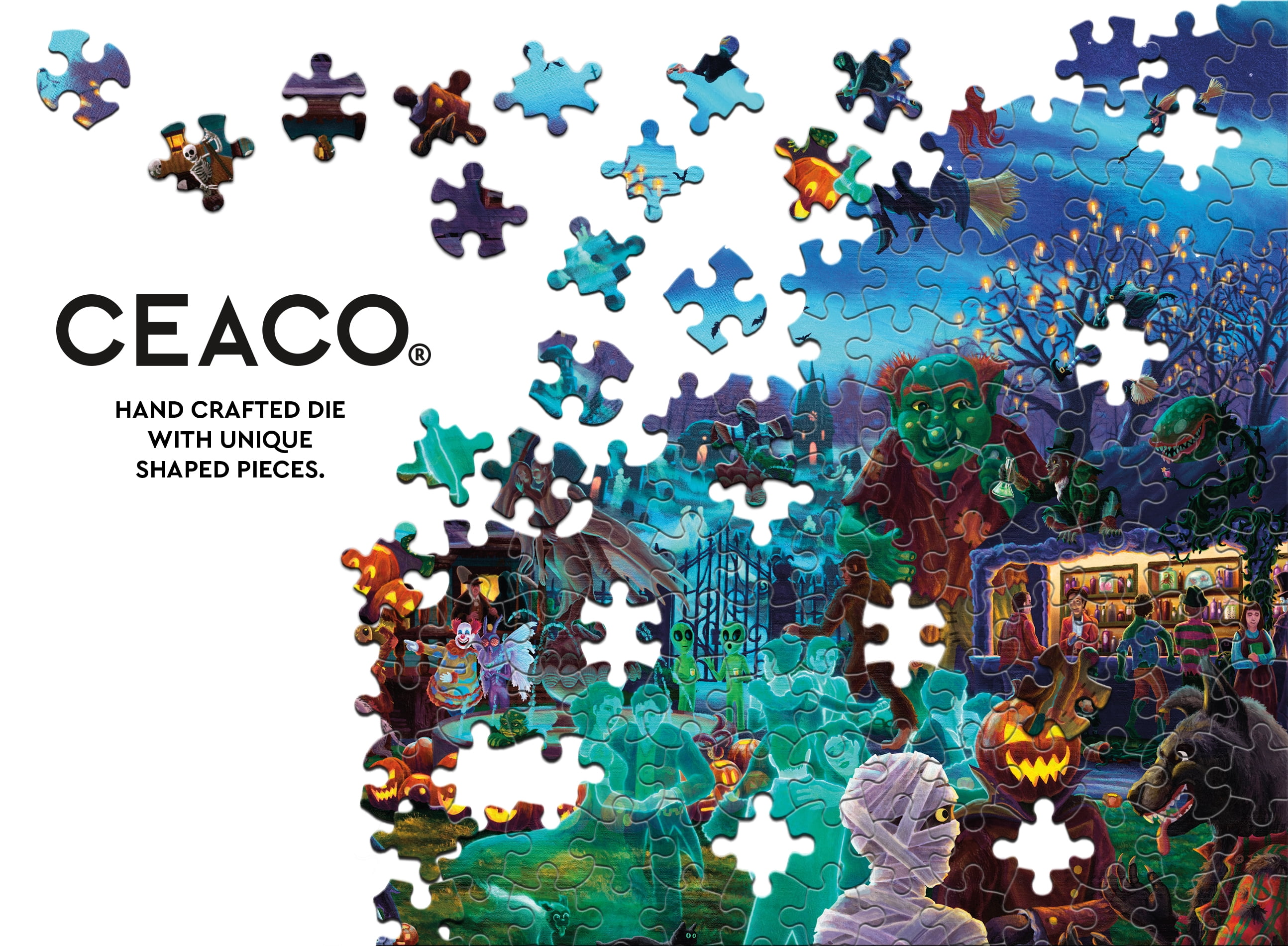 Ceaco A Ghoulish Gathering Glow (Zak Kinkade) 750 Piece Interlocking Jigsaw Puzzle