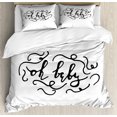 thumbnail image 1 of Oh Baby Duvet Cover Set King Size, Illustration of Monochrome Calligraphy Oh Baby Quote Ornamented with Curlicues, Decorative 3 Piece Bedding Set with 2 Pillow Shams, Black White, by Ambesonne, 1 of 3