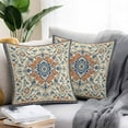 thumbnail image 2 of Waterproof Throw Pillow Covers Set of 2, 18x18 Inch Orange Blue Ethnic Rustic Decorative Pillowcases Outdoor Pillow Slip Cushion Covers Set for Couch Tent Boho Southwestern Heritage, 2 of 7