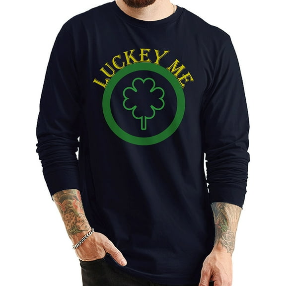 Plus Size Lucky Me Ring Spun Cotton Premium Long Sleeve Graphic Shirt - Navy XL
