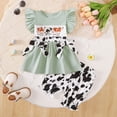 thumbnail image 2 of Kaprioy Girls Summer Outfits Toddler Western Baby Girl Summer Clothes Cattle Smocked Shirt Cow Print Ruffle Bloomer Shorts Cute Cowgirl Outfit, 2 of 9