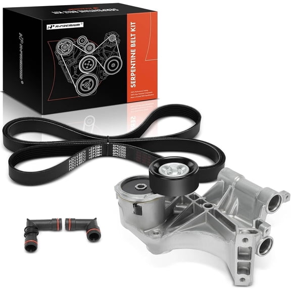 A-Premium Engine Serpentine Belt Drive Kit with Tensioner Compatible with Buick & Pontiac Cars - LeSabre 2000-2005, Park Avenue 1999-2005, Riviera 1999, Bonneville 2000-2005, 3.8L, 2-PC Set