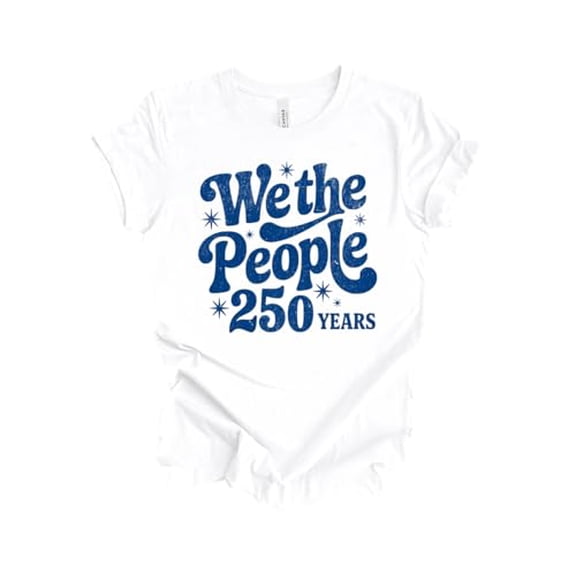 Patriot Pride Women's Short Sleeve Distressed Graphic T-Shirt - Retro Wavy We The People 250 Years Design-White-Small