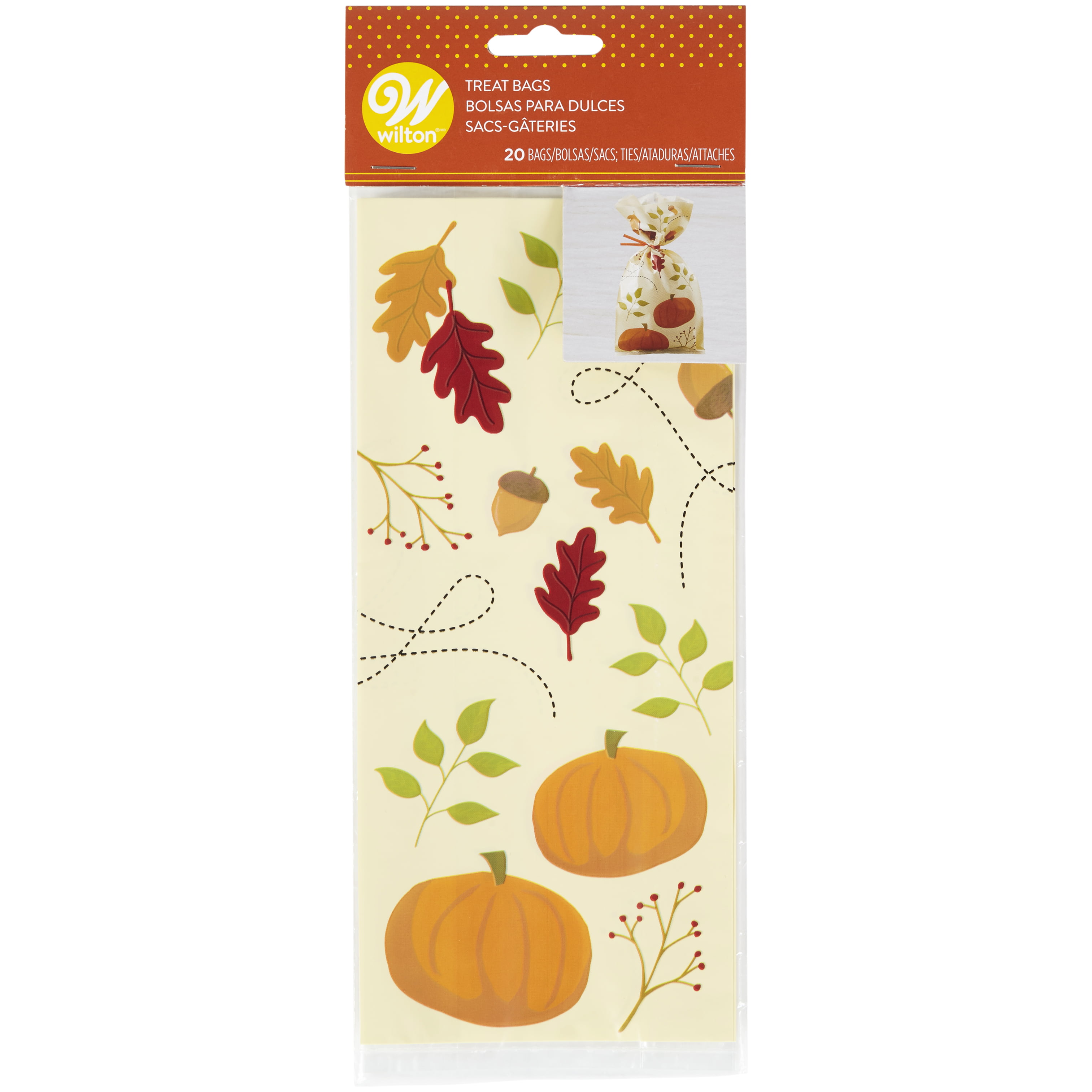 Wilton Treat Bags & Ties Fall Autumn Halloween Thanksgiving Party Goody 20 Count 