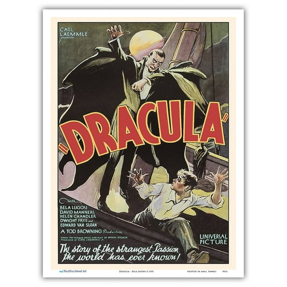Dracula - Starring Bela Lugosi & David Manners - Vintage Film Movie Poster c.1931 - Master Art Print (Unframed) 9in x 12in