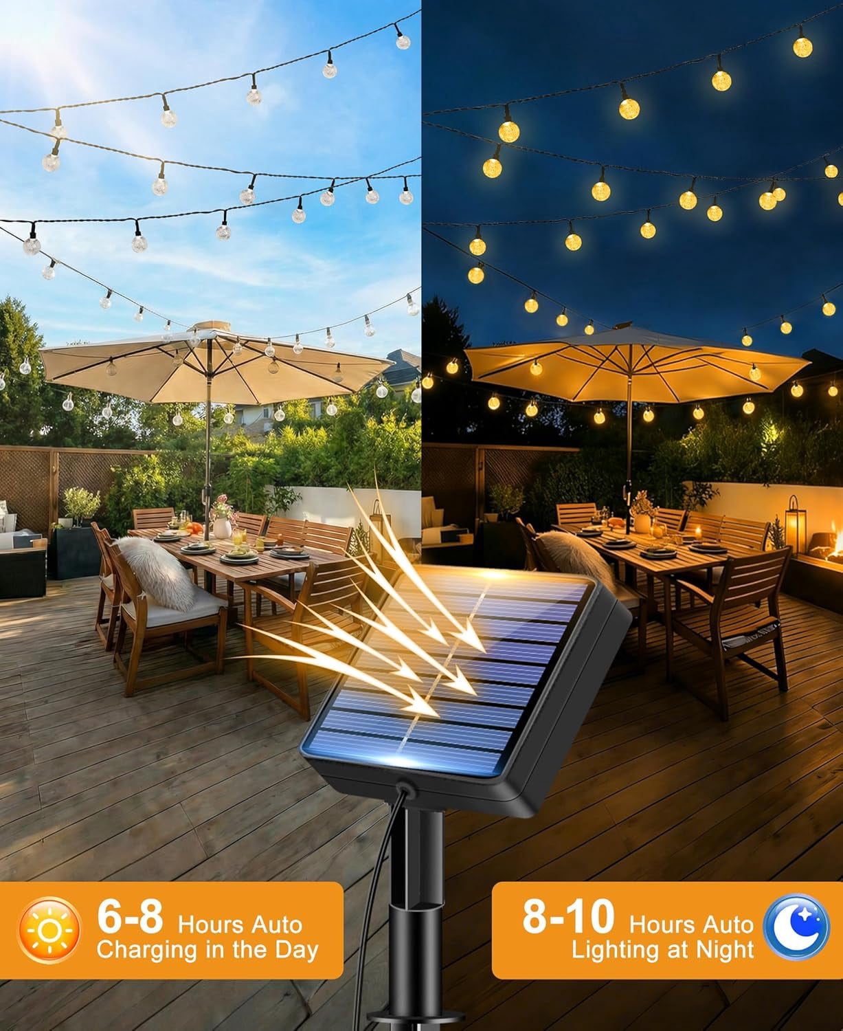 Solar String Lights Outdoor Waterproof, 2 Pack 98 Ft 100 Led Solar Powered Patio Light, 8 Lighting Modes Crystal Globe Decor for Garden Balcony Yard Porch, Warm White, Patio Lights
