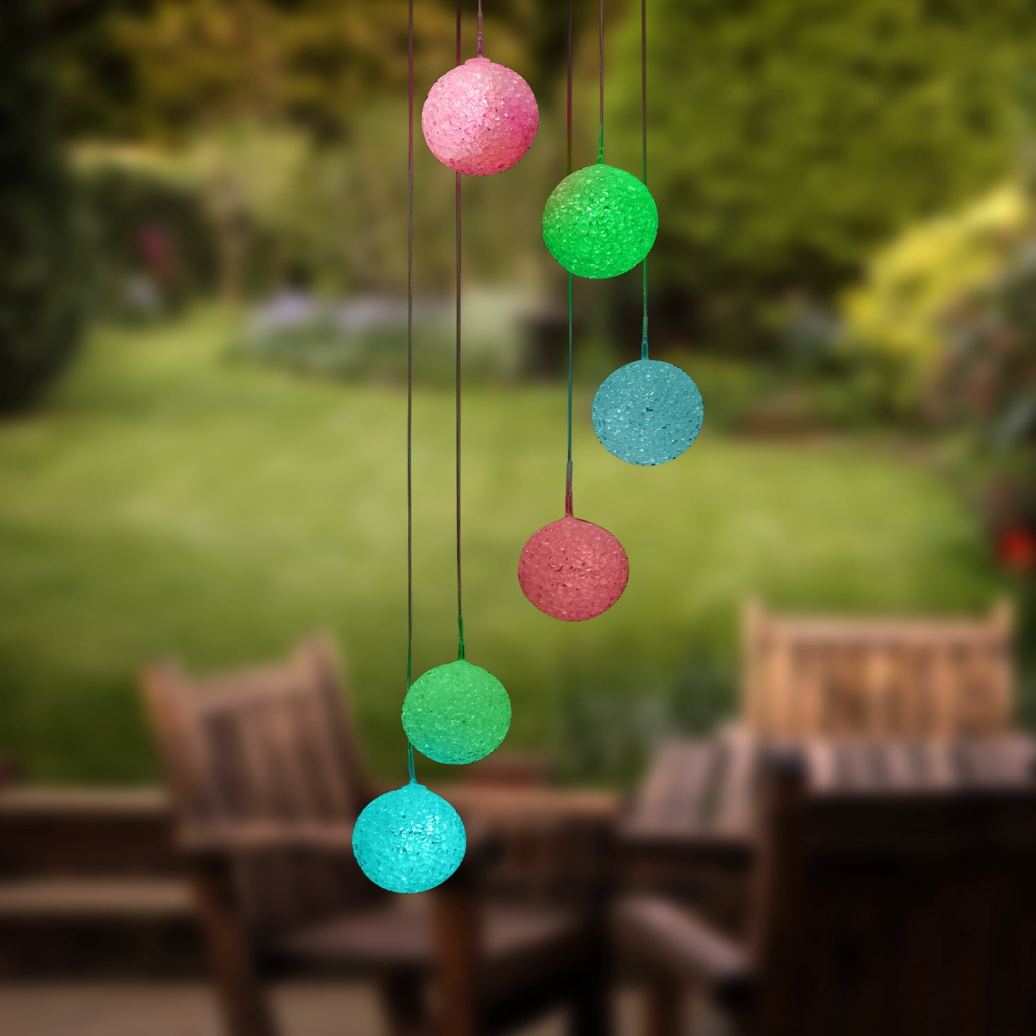 Globe Electric Solar Powered LED Integrated Outdoor Indoor RGB Multicolor Changing Slow-Flashing Orb Wind Chimes