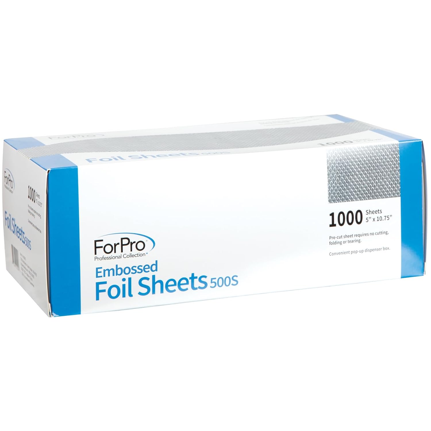 Embossed Foil Sheets 500S, Aluminum Foil, Pop-Up Foil Dispenser, Hair Foils for Color Application and Highlighting Services, Food Safe, 5" W x 10.75" L, 1000-Count