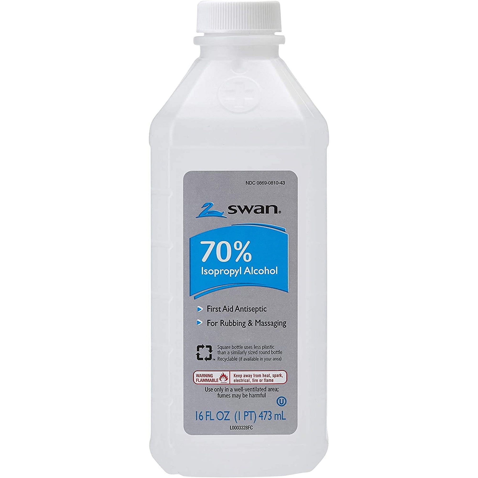 Swan Isoprophyl Alcohol 70% 16 Oz 2 Pk | Rubbing Alcohol 70 Percent | Medical Alcohol Bottle | Cleaning Alcohol Isopropyl | Alcohol Sanitizer | First Aid Antiseptic