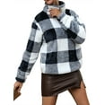 thumbnail image 3 of Xuanfei Women Plaid Lapel Collar Zip Up With Pockets Long Sleeve Fleece Sweatshirt, 3 of 7