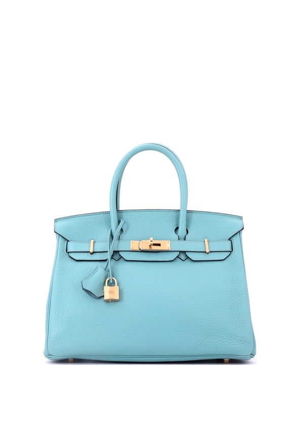 Pre-Owned Birkin Handbag Bleu Atoll Clemence with Gold Hardware 30 By Rebag