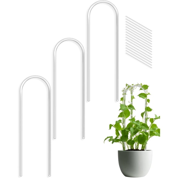 Tutuviw 3 Pcs U-Shaped Clear Acrylic Garden Trellis Outdoor Indoor Plant Support for Climbing Plants Potted Houseplant Trellis with 30 Ties for Monstera Vine Ivy Garden Yard Pot (15.7 x 3.9in)