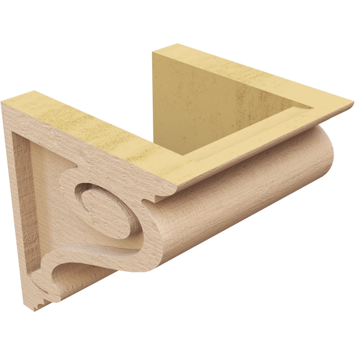 6"W x 6"D x 6"H Wide Scroll Rough Cedar Woodgrain TimberThane Corbel, Primed Tan