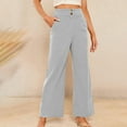 thumbnail image 4 of Fewfanhot Womens Pants Casual High Waisted Double Buttoned Stretchy Loose Fit Wide Leg Pants with Pockets, 4 of 7