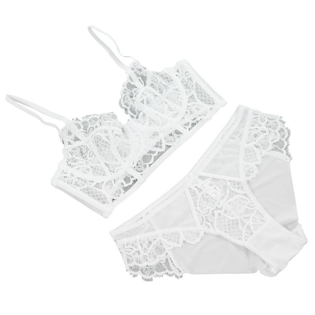 Sujetador Con Aros Sin Forro, Conjunto De Ropa Interior De Encaje, Conjunto De Sujetador De Encaje, Ropa Interior, Correa Ajustable Floral, Cuello En V, Sujetador Transparente, ANGGREK Otros