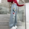 thumbnail image 4 of Staki Girls Cargo Pants Girl's Elastic High Waisted Jeans Straight Wide Leg Denim Pants Casual Baggy Jeans 5-9Y 10-14Y(Sky Blue,12-13 Years), 4 of 5