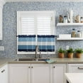 thumbnail image 6 of Kitchen Curtains Valance and Tiers 3 Piece Set, Blue Ombre Retro Farm Gradient Wood Grain Short Window Treatments Rod Pocket Tier and Valance for Cafe Laundry Room Bathroom Decor 24-Inch Tier Set, 6 of 6