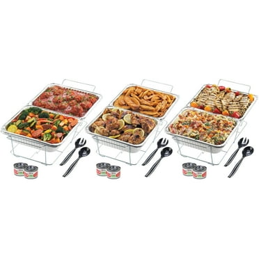 Sterno Disposable Chafing Dish Buffet, Set of 3 Full-Size Chafing Dishes for Buffet, 6 Sterno Fuel Cans (2.25hr), 6 Food Pans, 3 Water Trays, and Serving Utensils for Parties & Catering