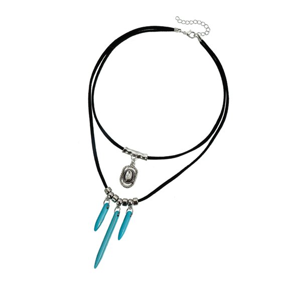 Oasiva Western Jewelry Adjustable Turquoise Bead Necklace With Metal Conical Accent