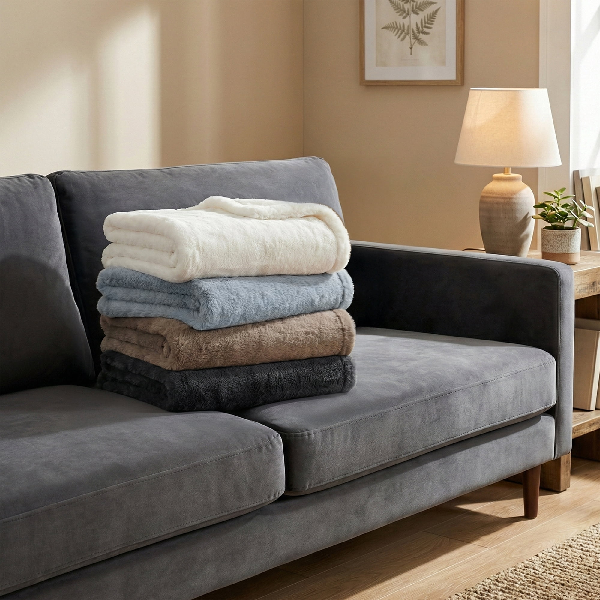 Americanflat Throw Blanket - 50x60 Inch Double Sided Luxe Faux Fur - Soft Plush Fleece Bedding - Cozy Warmth For Living Room Couch Or Sofa - Taupe