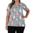 thumbnail image 5 of Dwellite Christmas Scrub Tops Women Xmas Tree Print V Neck Short Sleeve Plus Size Scrubs Medical Uniform Shirts with Pockets Pink S, 5 of 5