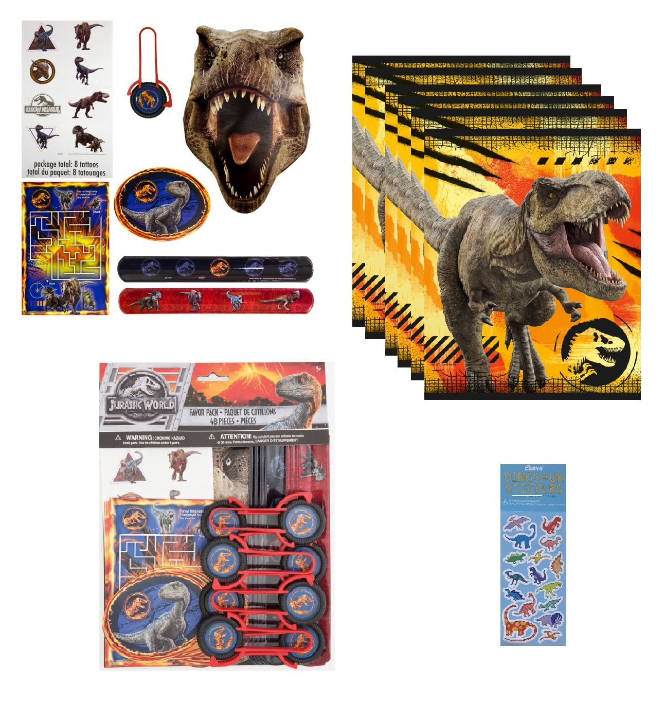 Jurassic World Birthday Party Supplies Bundle - 16 Lunch Plates & Napkins, Dinosaur Stickers