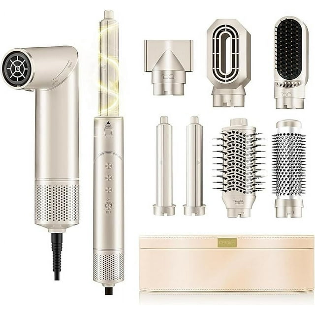 7 in 1 High-Speed Hot Air Styler,110,000 RPM Rotatable Hair Styler , Professional Frizz-Free Blow Dryer Brush, Fast Drying, No Heat Damage - Curl, Volumize, Straightening Styling (Champagne)