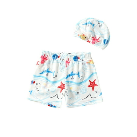 

Wassery Toddler Boys Swimsuit Shorts Print Swim Trunks Bathing Suit Beach Swimming Shorts Beachwear with Swim Cap 2-6 Years
